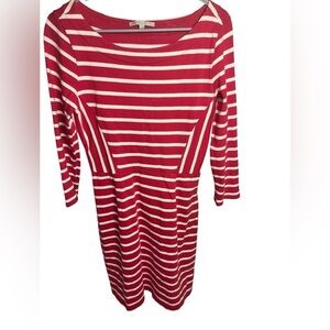 Red & White Striped Boatneck Knit Dress | 3/4 Sleeve | Classic Nautical Preppy M